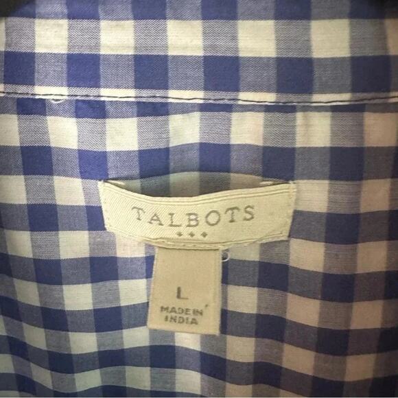 Tablots Royal blue & white gingham button down shirt eyelet lace ruffle front - Picture 3 of 8